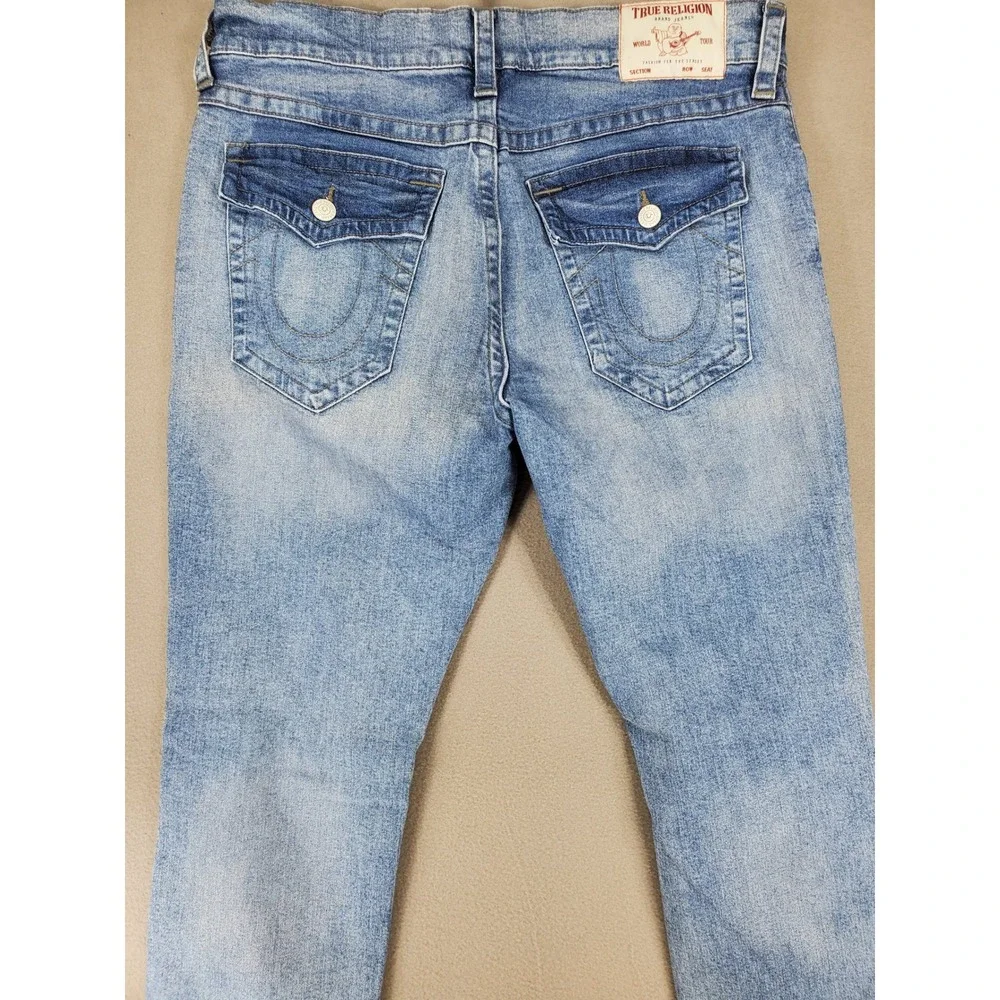 True Religion Geno Relaxed Slim Jeans Mens 38 Blue Distressed Ripped‎ Denim